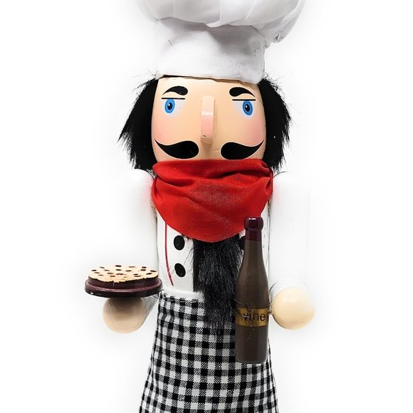 French Chef 15" Nutcracker with Wine and Pizza - Picture 1 of 3